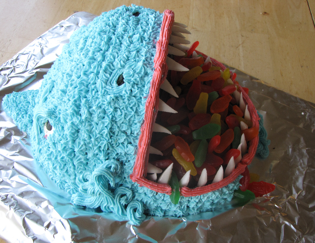 Shark attached cake